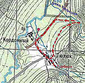 Южный Урал. Тюлюк - Березяк. Карта маршрута